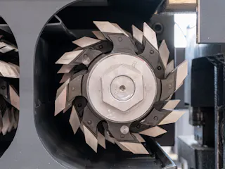 Milling spindle in a finger jointing machine The photo shows a milling spindle for precise finger joints.