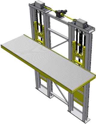 3D-Modell Vertikalheber mit Decktyp Rollenbahn 3D-Modell Vertikalheber mit Decktyp Rollenbahn: doppelte Führungssäule
